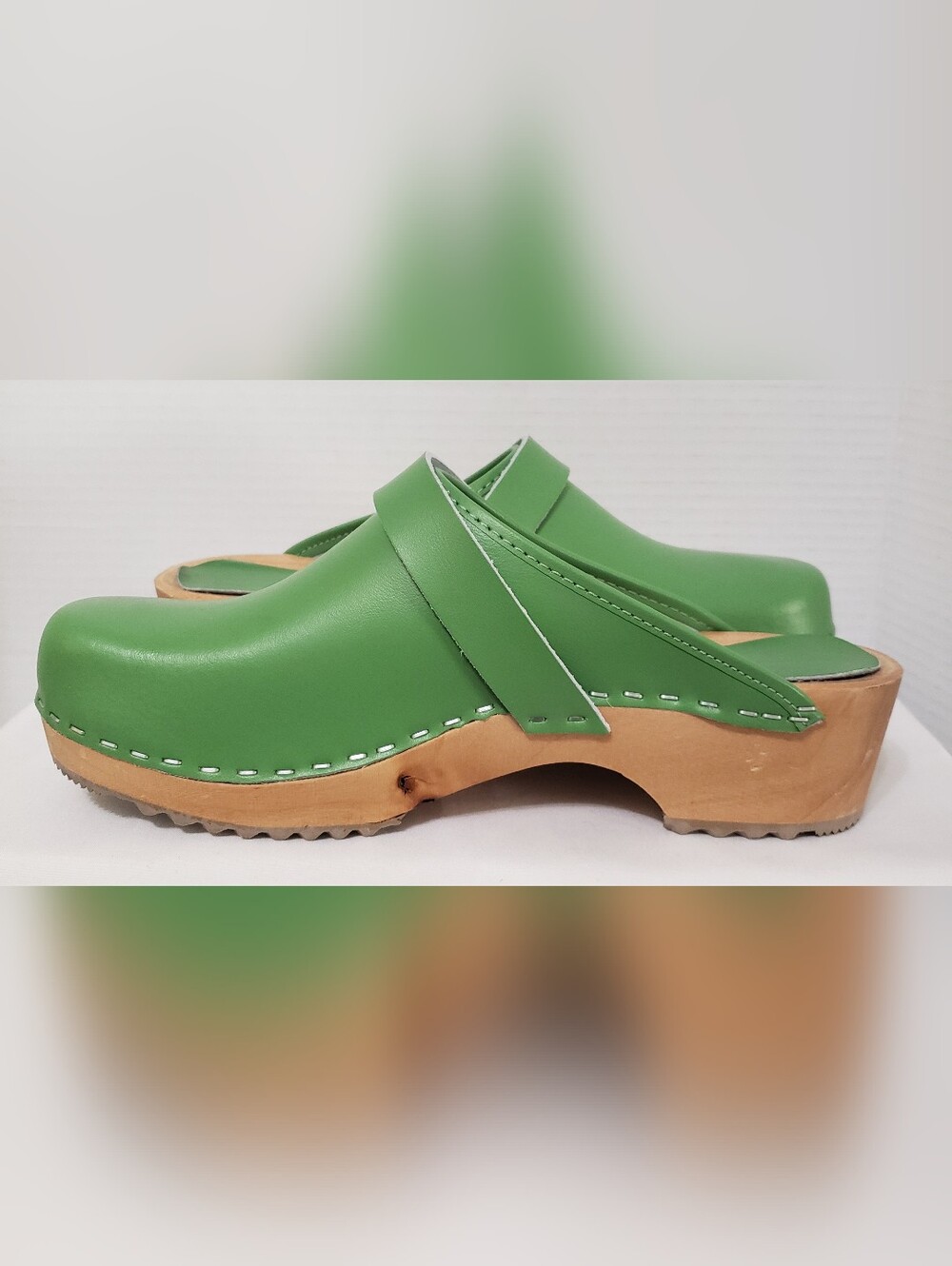 BJORK Maja Wood Open Back Leather Clogs, Size Eu-39 US 8.5-9 Green - Picture 4 of 14